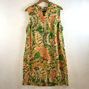 Lands End Womens 100% Linen Shift Dress Sz 12 Petite Tropical Lightweight Airy